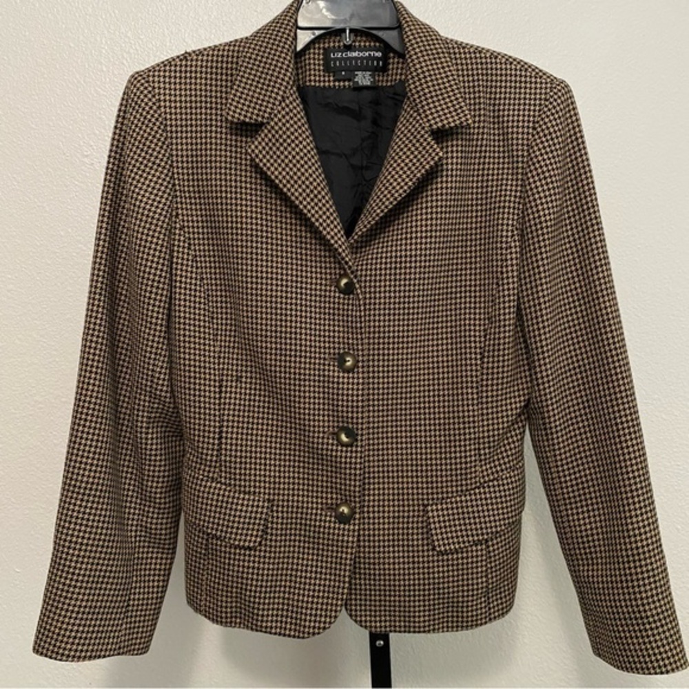 Vintage Women's Tan Houndstooth Blazer 8 Preppy Old Money Heritage Academia